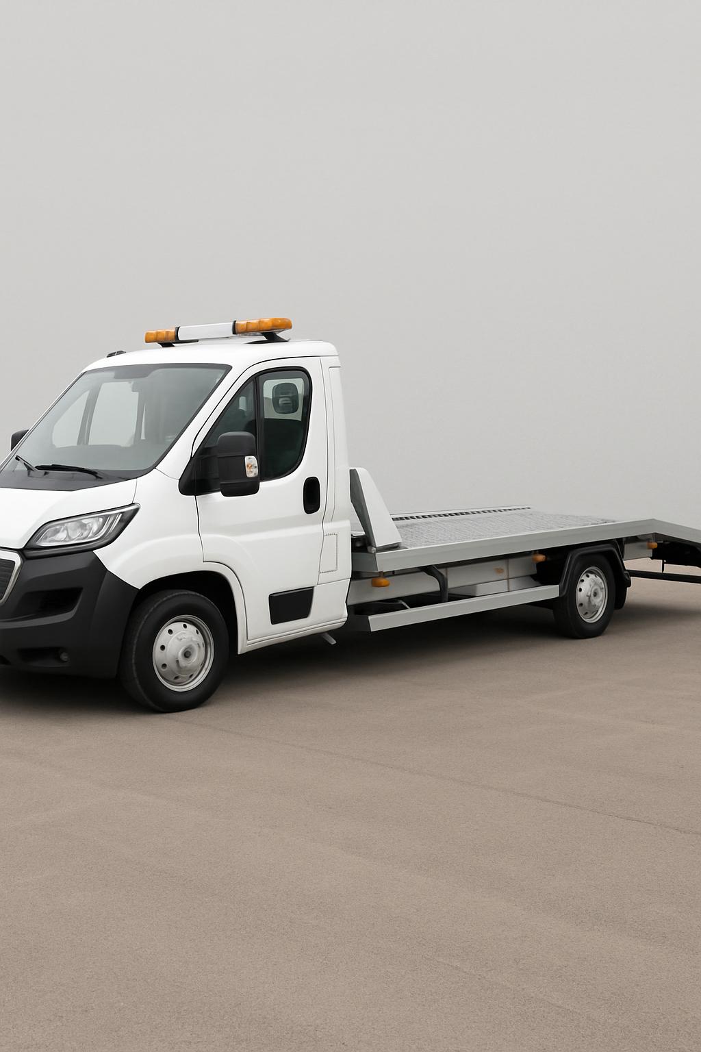 French (France) (voiture de tractage automobile, de couleur blanche, sur chemin gris)